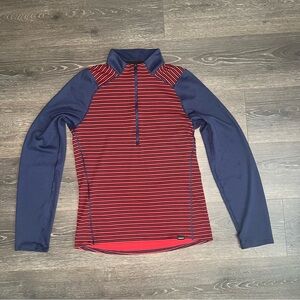 Patagonia Mens Capilene 3 Midweight Zip Neck Size Small Red  Navy Blue‎ Stripe